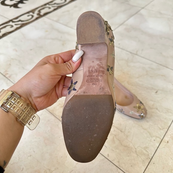Valentino Beige Calfskin Star Embellished Ballet Pumps Heels 37.5 Like NEW - Picture 5 of 6